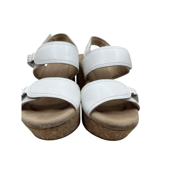 Clarks Collection White Leather Cork Wedge Sandals 6.5 - Picture 4 of 7